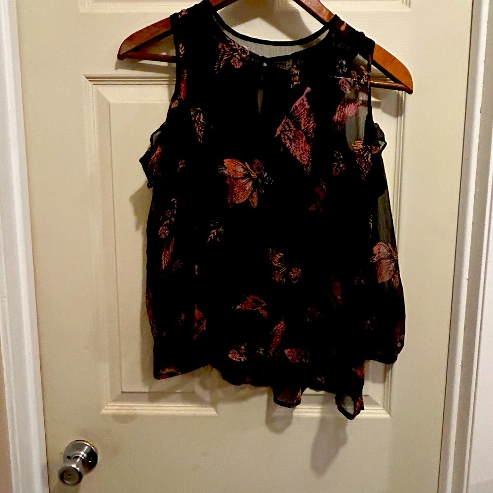 Mudd Butterfly Black and Pink Women's cold shoulder Top -size large